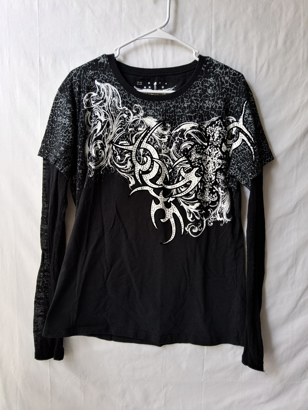 Panhandle Slim Black Long Sleeve Graphic‎ Layered-Look Top